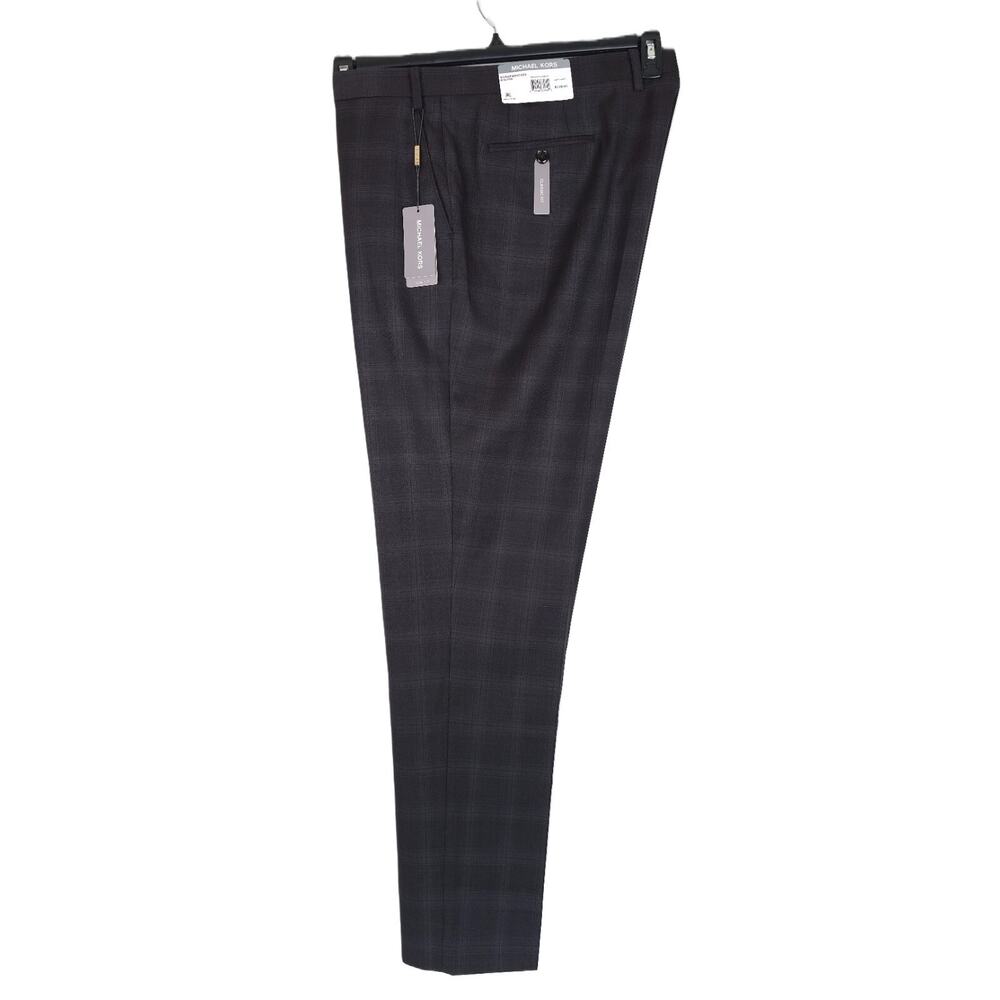 Michael Kors Mens Classic Fit Suit Pants 44x32 Charcoal Brown Plaid Stretch Wool - Picture 4 of 10